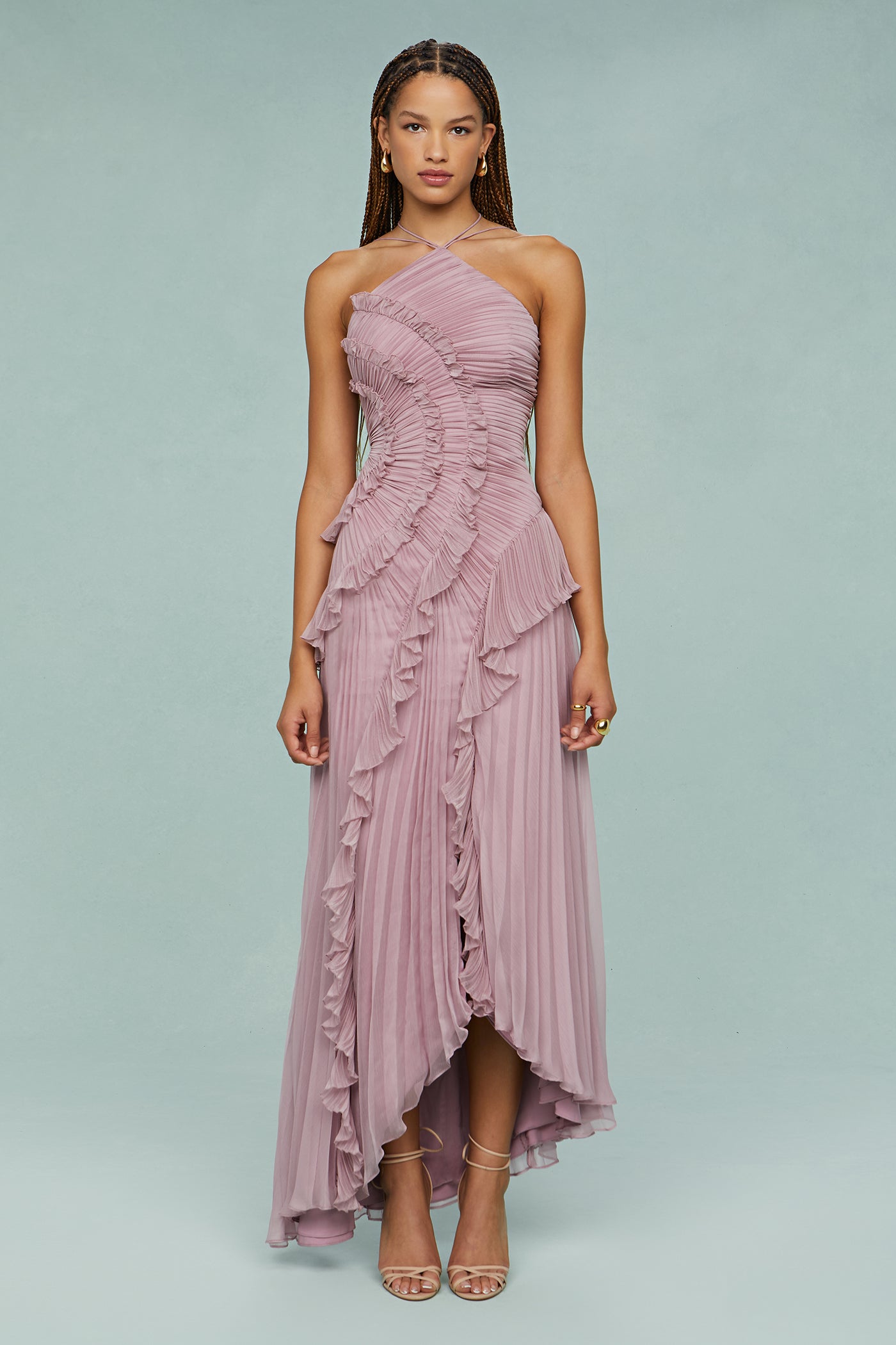 Wedding Guest Halter Draped Maxi Dress | Mira 1