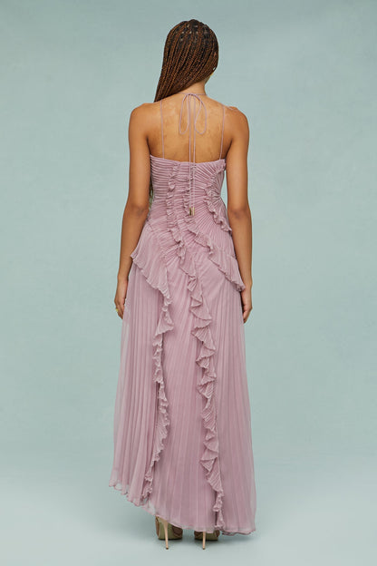 Wedding Guest Halter Draped Maxi Dress | Mira 4
