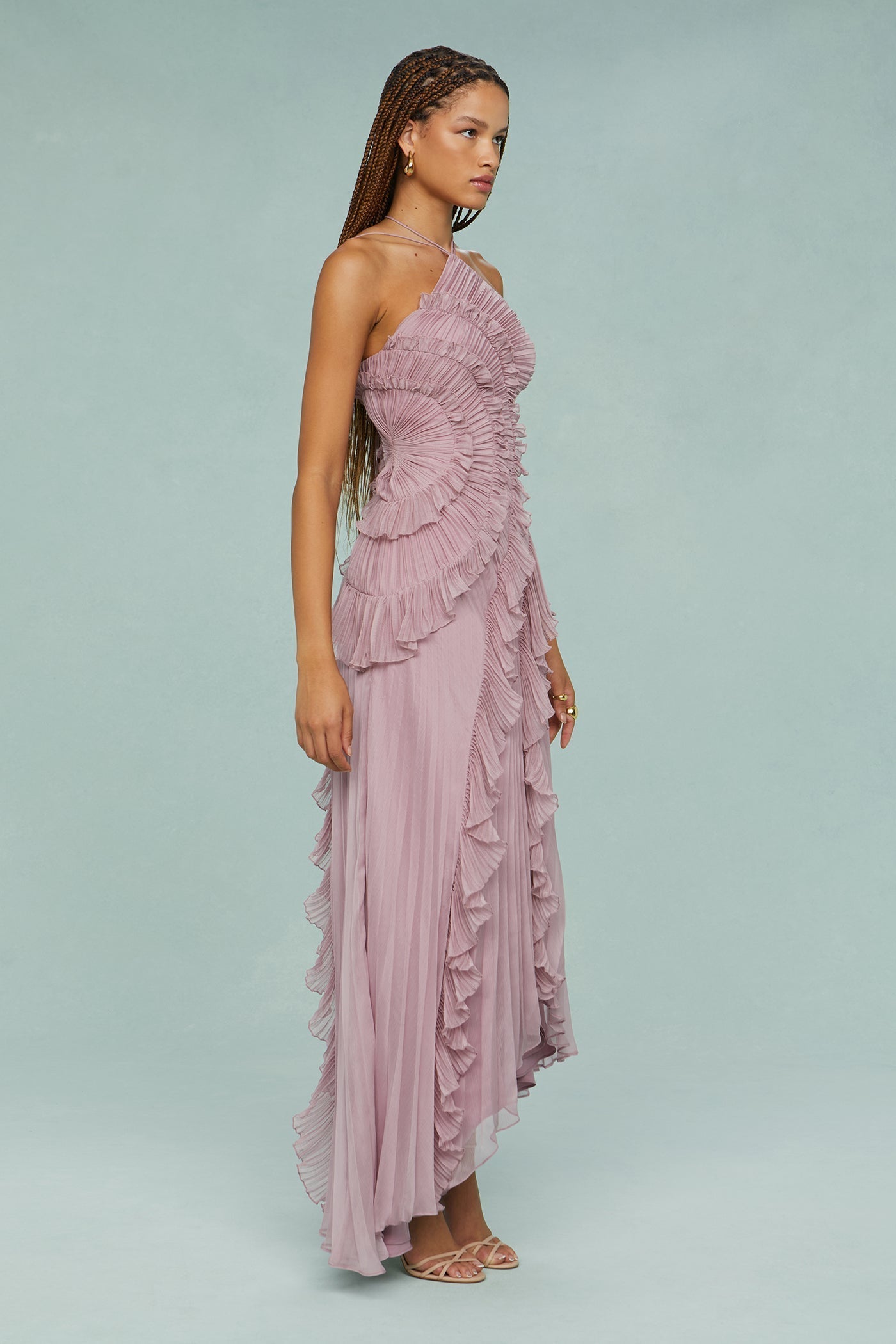 Wedding Guest Halter Draped Maxi Dress | Mira 5