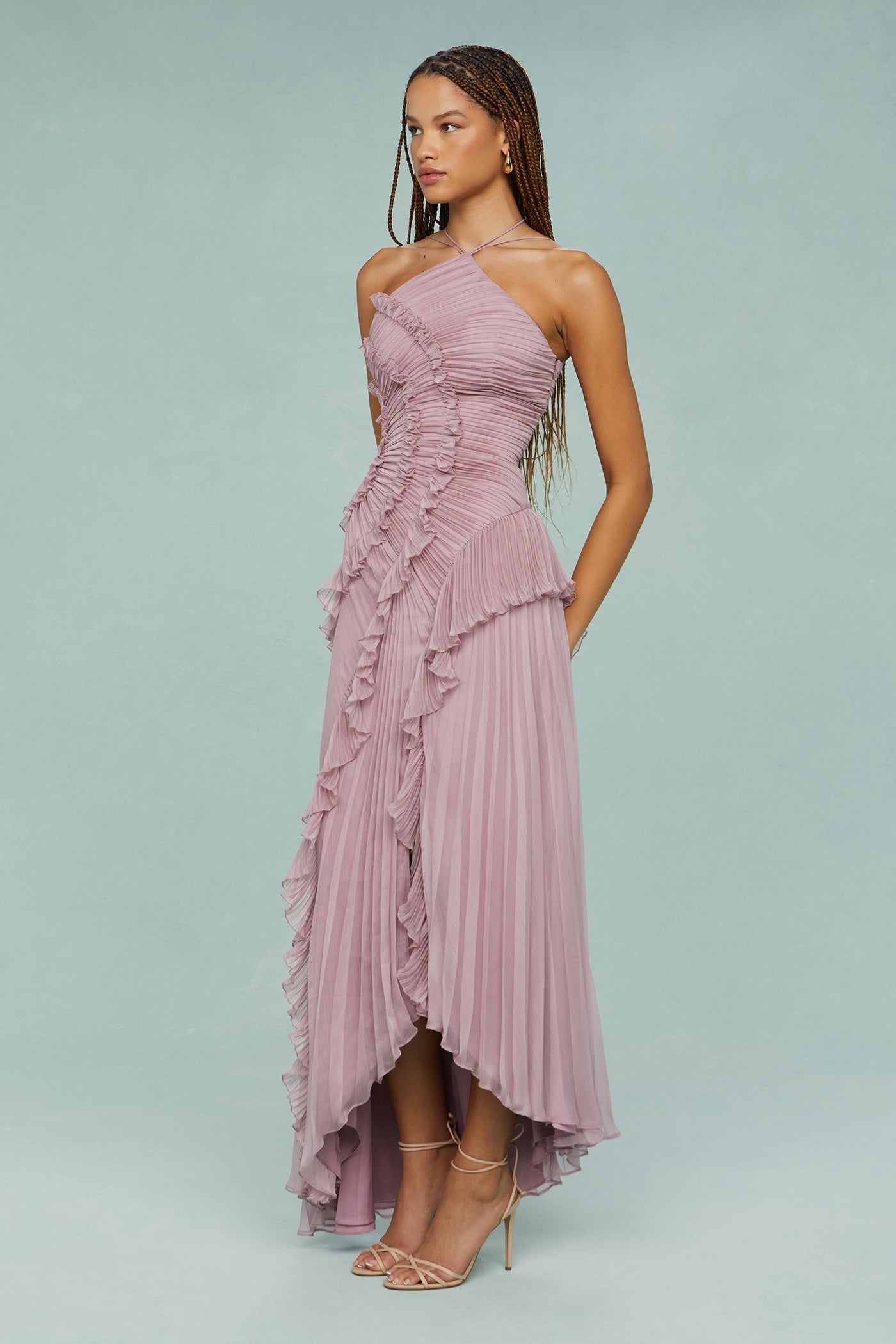 Wedding Guest Halter Draped Maxi Dress | Mira 6