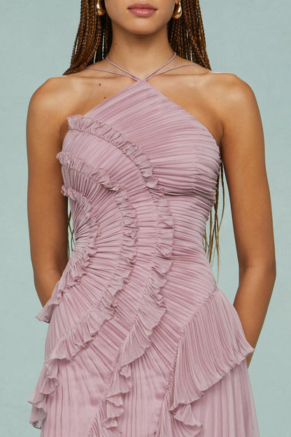 Wedding Guest Halter Draped Maxi Dress | Mira 7