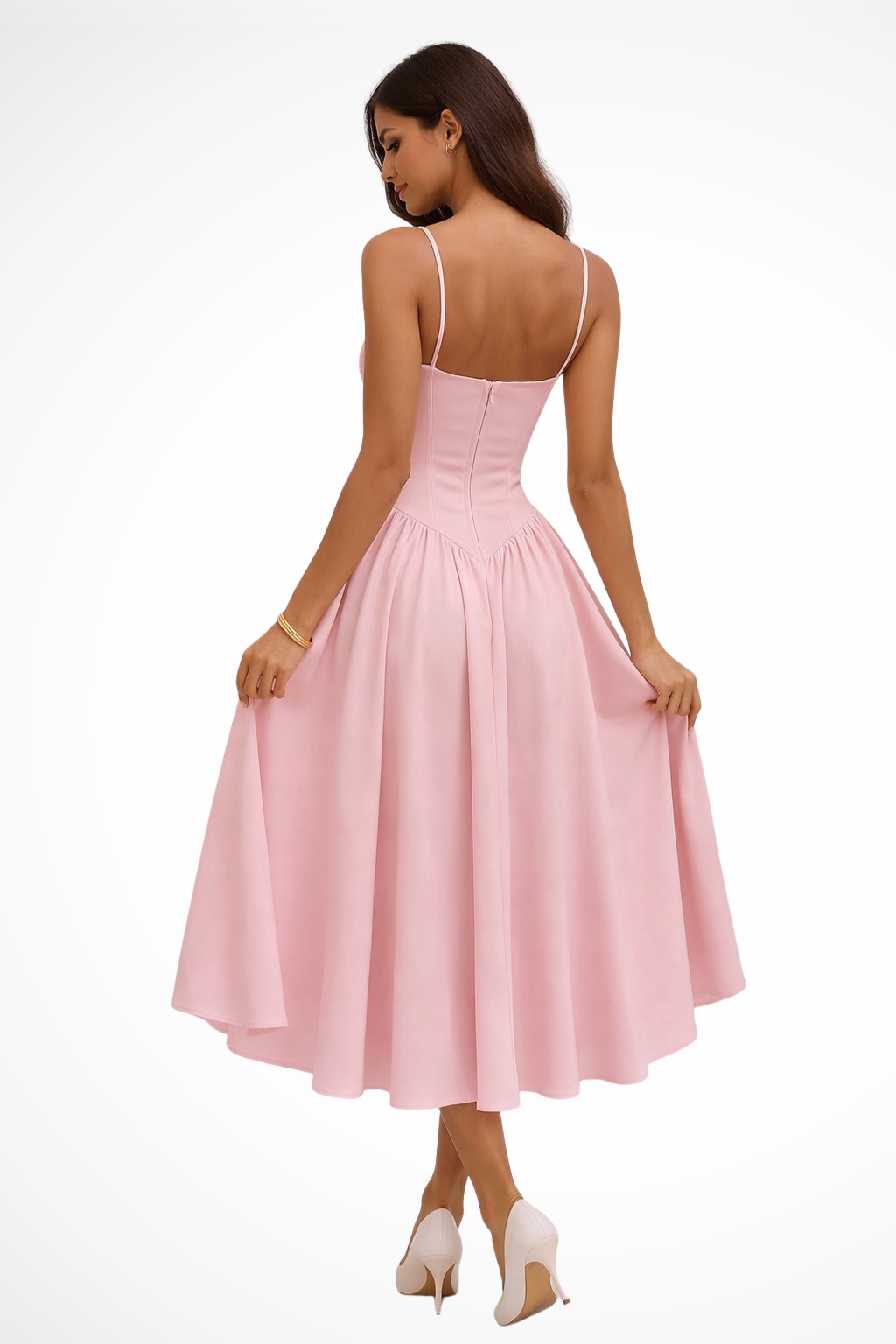 Wedding Guest Satin Corset A-Line Midi Dress | Mira 2