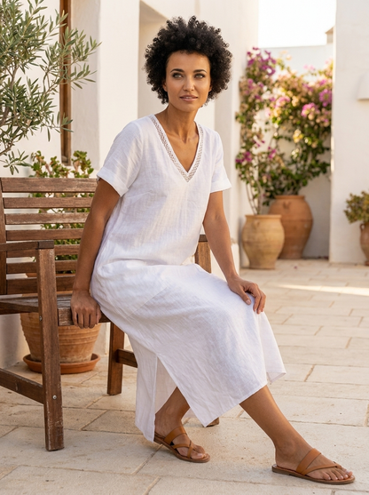 Liora | Womens Summer Holiday Satin V-Neck Sleeveless Relaxed Fit Straight Cut Midi Dress 1