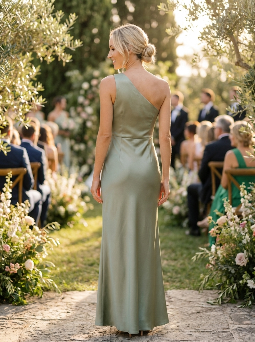 Nova | Womens Wedding Guest Satin Asymmetrical One Shoulder Fitted Maxi Dress 3